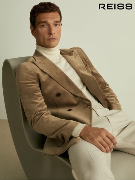Reiss Taupe Brown Royale Velvet Double-Breasted Blazer (E28591) | € 512