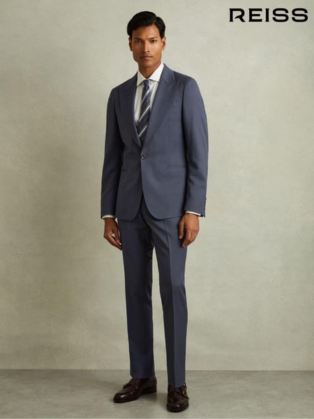 Reiss Airforce Blue Bartley Textured Wool Single Breasted Slim Fit Blazer (E28605) | € 621