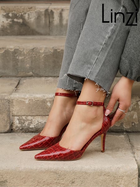 Linzi Red Maci Stiletto Court Heels With Ankle Strap (E28707) | € 59