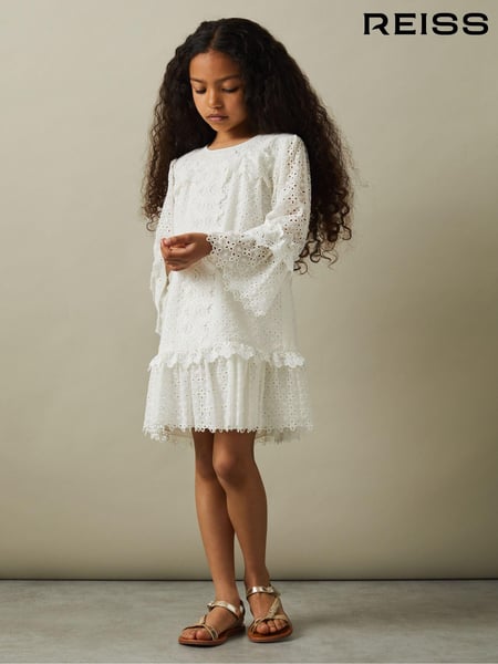 Reiss Ivory Zadie 4-9 yrs Lace Flared Sleeve Dress (E29709) | € 109