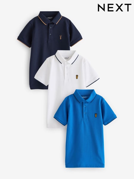 Blue/Navy/White Short Sleeve Polo Shirts 3 Pack (3-16yrs) (E29778) | € 30 - € 51