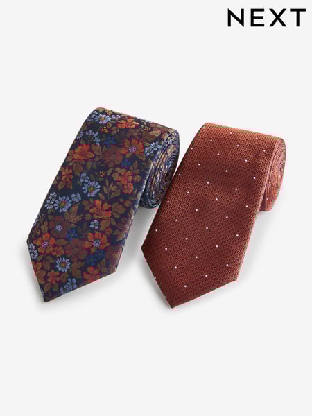Rust Orange Floral/Polka Dot Design Ties And Tie Clip 2 Pack (E29807) | € 23