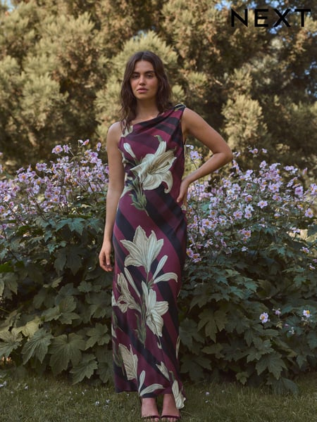 Purple/Black Stripe Floral Kew Collection Cowl Neck Maxi Dress (E29874) | € 20