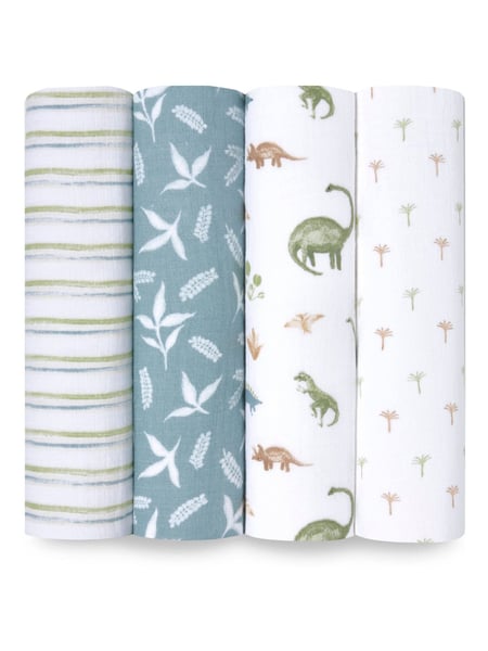 aden + anais Green Essentials 100% Cotton Blanket Dino Jungle Muslins 4 Pack (E30179) | € 55