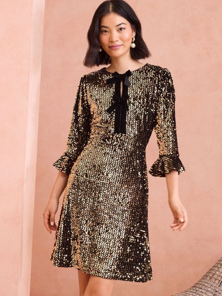 Love & Roses Gold Sequin Mini Dress with Velvet Bow Detail (E30265) | € 54