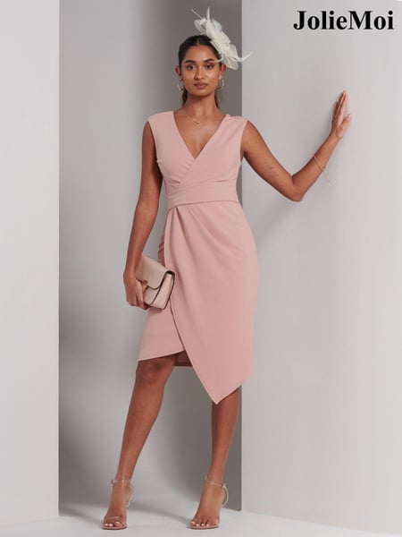 Jolie Moi Pink Kiana Wrap Ruched Bodycon Dress (E30391) | € 94