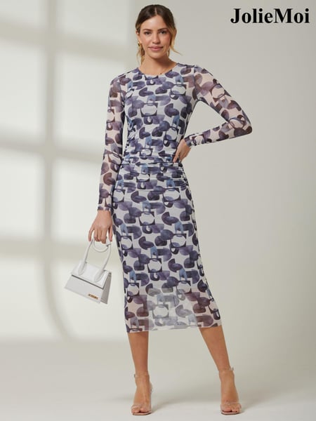 Jolie Moi Black Mabyn Mesh Long Sleeve Midaxi Dress (E30406) | € 47