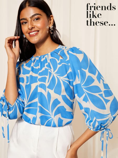 Friends Like These Blue 3/4 Sleeve Chiffon Tie Cuff Blouse (E30523) | € 25
