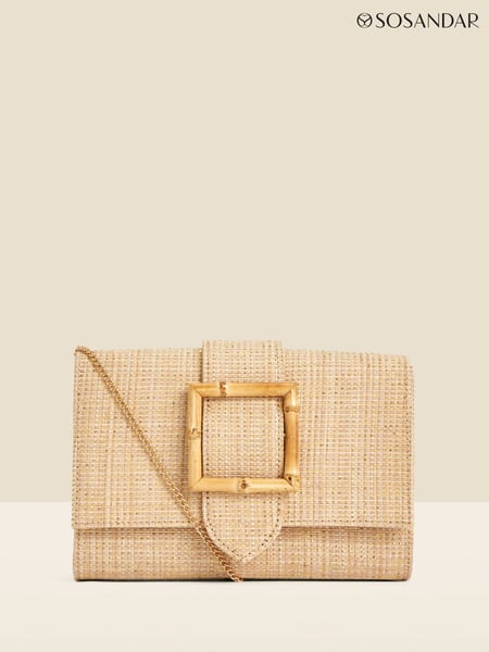 Sosandar Natural Raffia Bamboo Clasp Detail Clutch Bag (E31422) | € 61