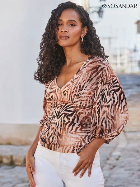 Sosandar Brown Animal Print Balloon Sleeve Jersey Top (E31425) | € 70