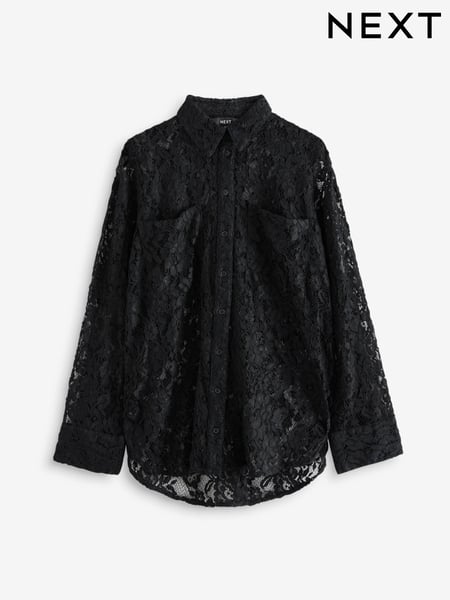 Black Floral Print Lace Long Sleeve Shirt (E32237) | € 27