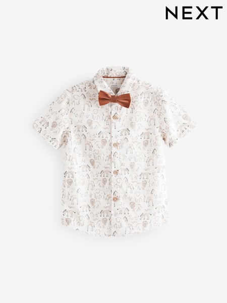 Ecru Safari Bowtie Shirt Short Sleeve Printed Shirt and Bowtie Set (3mths-7yrs) (E32655) | € 20 - € 23
