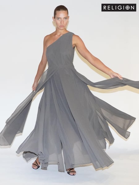 Religion Brown One Shoulder Maxi Dress With Full Skirt (E33830) | € 78