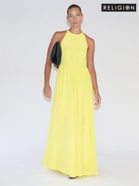 Religion Yellow Dusk Halter Neck Maxi Dress With Full Skirt (E33833) | € 156