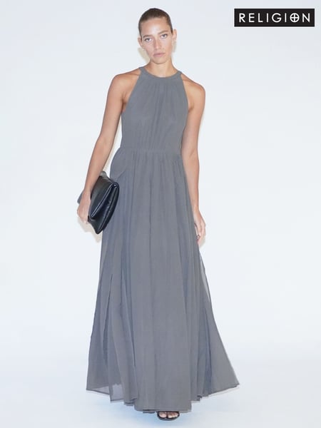 Religion Grey Dusk Halter Neck Maxi Dress With Full Skirt (E33837) | € 70
