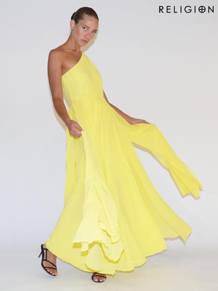 Religion Yellow One Shoulder Maxi Dress With Full Skirt (E33843) | € 156