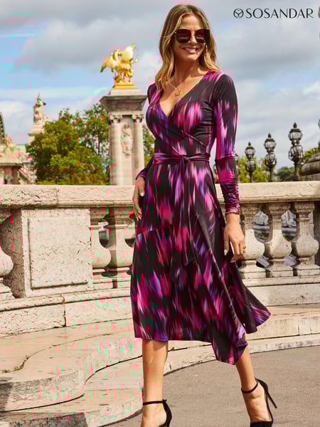 Sosandar Pink Abstract Print Midi Wrap Jersey Dress (E35908) | € 117