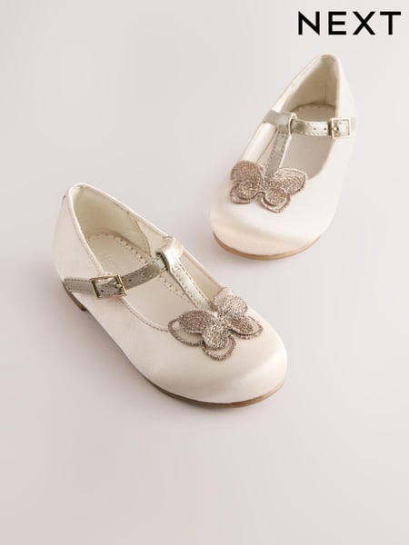 Ivory Butterfly Satin Bridesmaid T-Bar Occasion Shoes (E36058) | € 30 - € 33