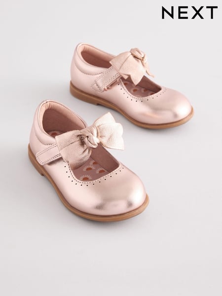 Gold Bow Leather Touch Fastening Shoes (E36073) | € 35 - € 38