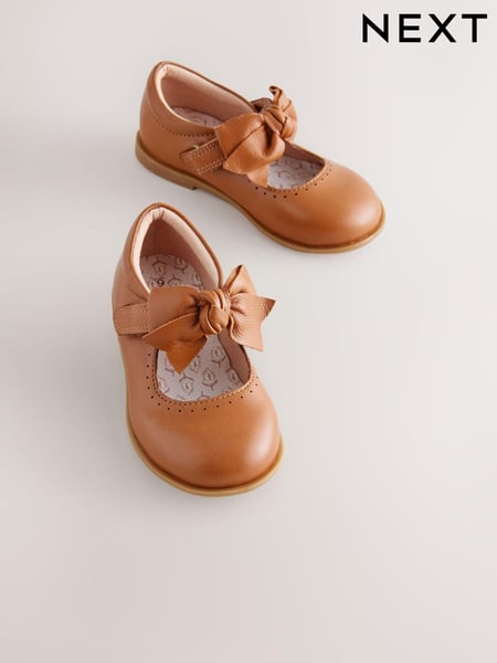 Tan Brown Bow Leather Touch Fastening Shoes (E36074) | € 35 - € 38