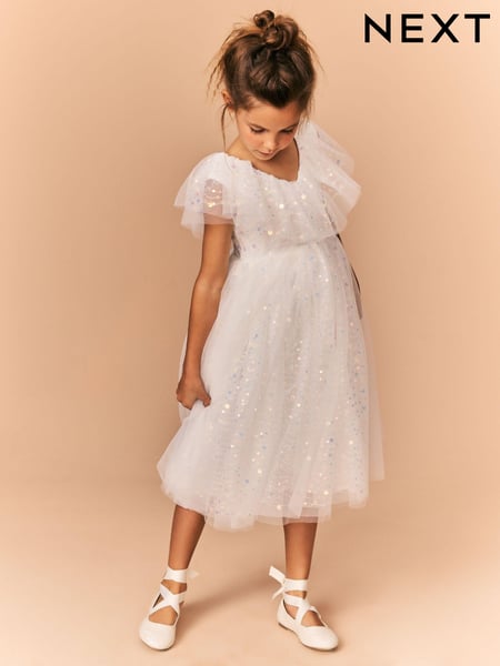 White Sequin Occasion Dress (3-16yrs) (E36517) | € 57 - € 65