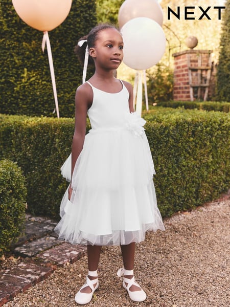 White Corsage Tulle Flower Girl Dress (3-16yrs) (E36521) | € 65 - € 74