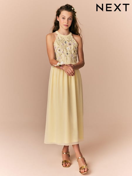Lemon Yellow Embellished Occasion Dress (6-16yrs) (E36530) | € 54 - € 62