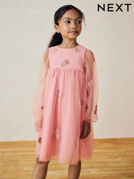 Pink Embellished Mesh Dress (3-16yrs) (E36582) | € 24 - € 30