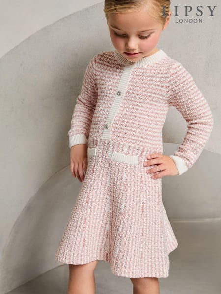 Lipsy Pink Mini Boucle Sequin Knit Dress (2-5yrs) (E37363) | € 30 - € 32
