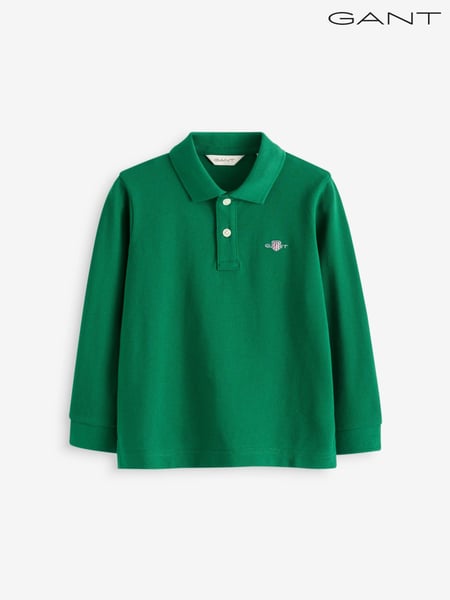 GANT Green Kids Shield Long Sleeve Piqué 100% Cotton Polo Shirt (E37458) | € 78