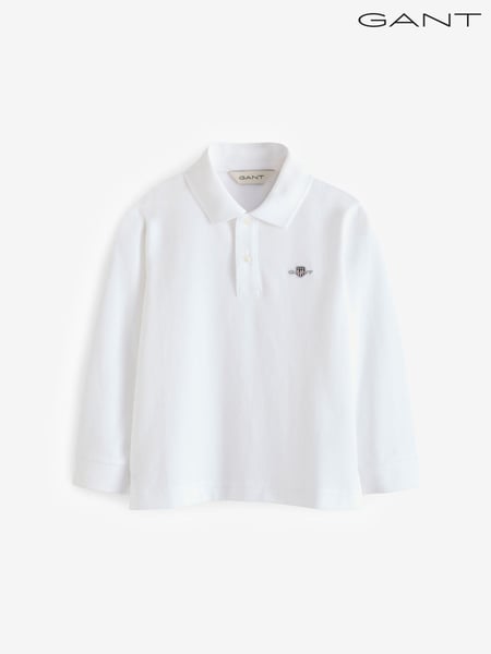 GANT White Shield Kids Long Sleeve Piqué 100% Cotton Polo Shirt (E37460) | € 78
