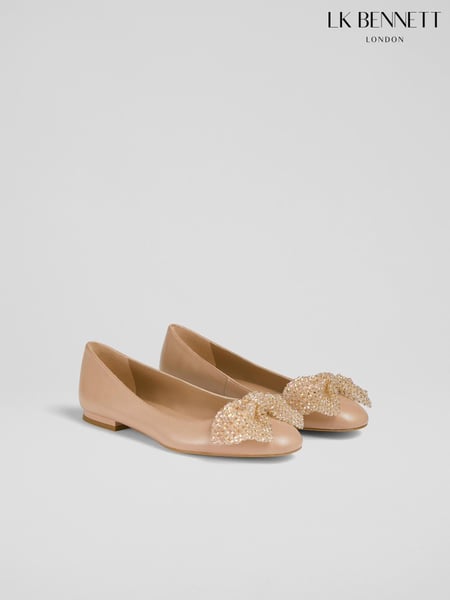 LK Bennett Beige Natural Christa Sparkle Bow Flats (E38719) | € 326