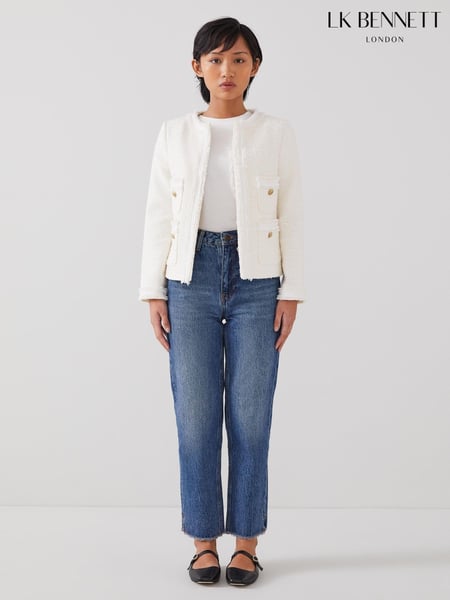 LK Bennett Ivory Cream Charlie Petite Italian Cotton Blend Tweed Jacket (E38797) | € 544