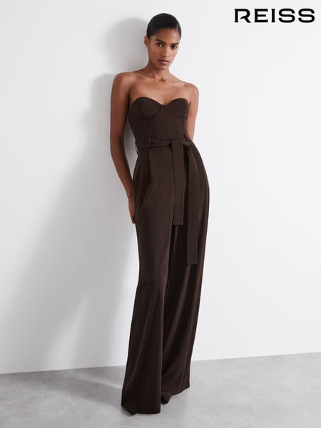 Reiss Chocolate Estel Atelier Strapless Crepe Bustier Jumpsuit (E38859) | € 616