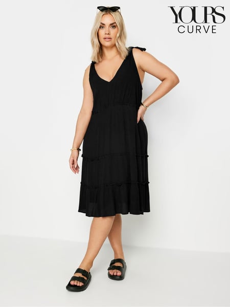 Yours Curve Black Limited Tiered Frill Tie Sleeve Mini Dress (E41662) | € 45