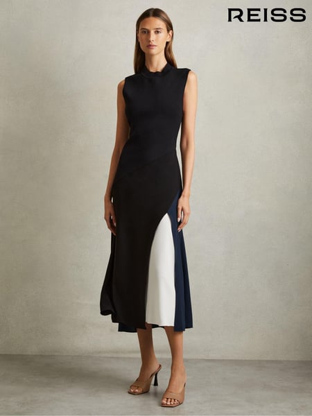 Reiss Black Faro Hybrid Colourblock Midi Dress (E42818) | € 309