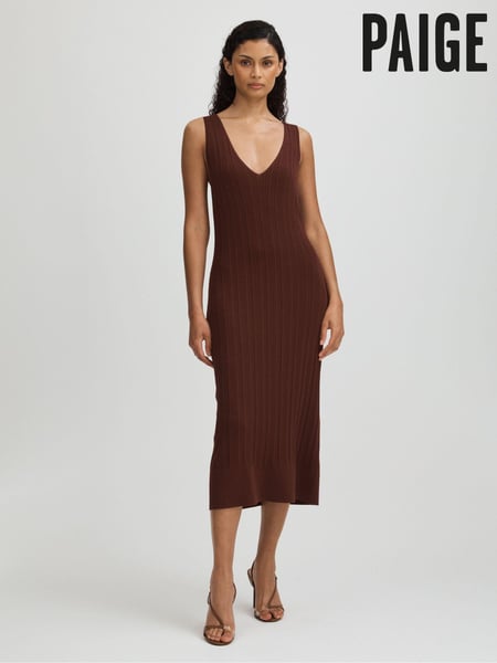 Paige Ribbed Bodycon Midi Brown Dress (E42840) | € 437
