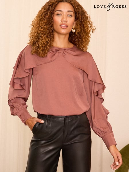 Love & Roses Pink Bow Detail Drape Satin Blouse (E44234) | € 31