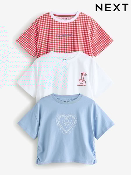 Red/Blue/White Ruche Side Embroidered 100% Cotton T-Shirts 3 Pack (3-16yrs) (E44339) | € 24 - € 33