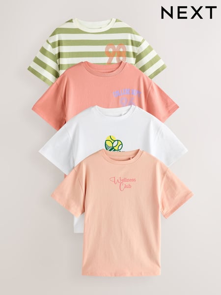 Orange/White/Green 100% Cotton Sports Slogan Oversized T-Shirts 4 Pack (3-16yrs) (E44340) | € 30 - € 38