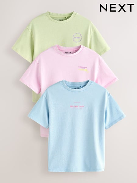 Pink/Blue/Green Washed Oversized Graphic T-Shirts 3 Pack (3-16yrs) (E44344) | € 28 - € 37