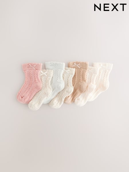 Pink Cosmetic Baby Cable Socks 7 Pack (0mths-2yrs) (E45066) | € 13