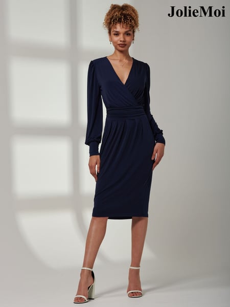 Jolie Moi Blue Kinslee Long Sleeve Pegged Dress (E45132) | € 47