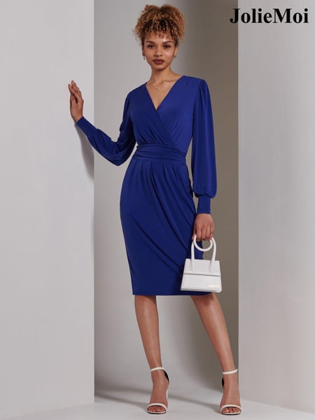Jolie Moi Mid Blue Kinslee Long Sleeve Pegged Dress (E45138) | € 94