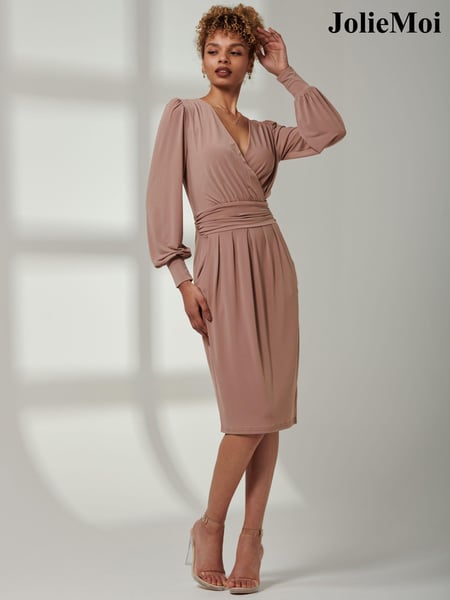 Jolie Moi Pink Kinslee Long Sleeve Pegged Dress (E45147) | € 94