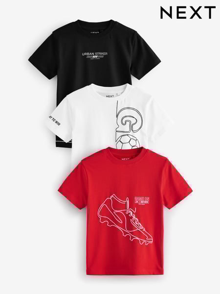 Red/Black/White Football Regular Fit Graphic Short Sleeve 100% Cotton T-Shirts 3 Pack (3-16yrs) (E45238) | € 23 - € 31