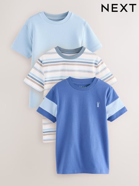 Blue/Cream Stripe Regular Fit Short Sleeve T-Shirts 3 Pack (3-16yrs) (E45239) | € 30 - € 38
