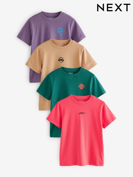 Green/Red/Camel/Purple Short Sleeve Small Graphic T-Shirts 4 Pack (3-16yrs) (E45242) | € 31 - € 40