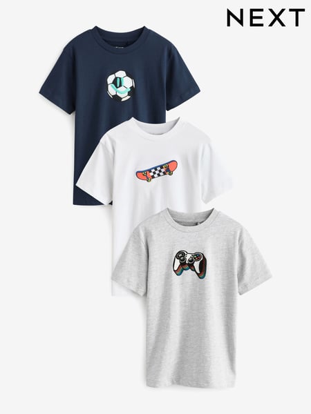 Navy/White/Grey Regular Fit Graphic Short Sleeve 100% Cotton T-Shirts 3 Pack (3-16yrs) (E45246) | € 26 - € 34