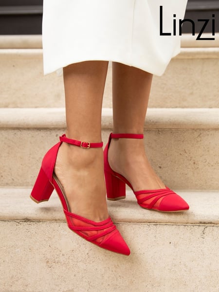 Linzi Red Tasha Scuba Block Court Heels With Mesh Front Detail (E45304) | € 62